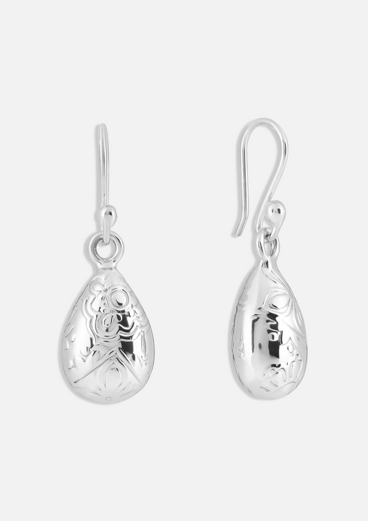 Tear Drop with Floral Design Earrings