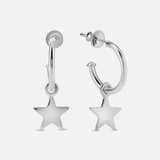 Star Charmed Hoop Earrings in Sterling Silver