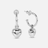 Heart Charmed Hoop Earrings in Sterling Silver