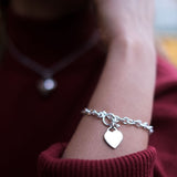 Oval Link Heart Charm Bracelet