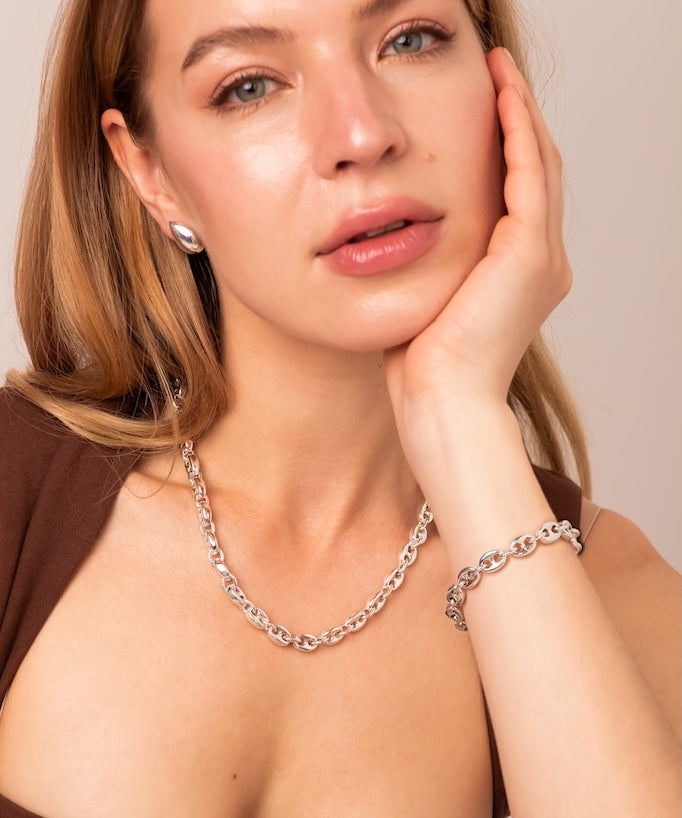 Coffee Bean Bracelet in Sterling Silver