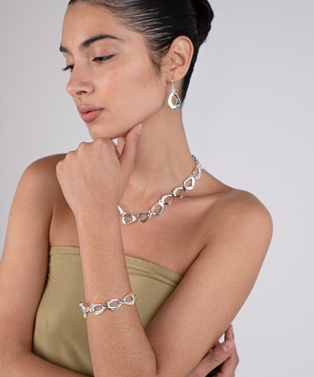 Smooth And Textured Triangle Bracelet in Sterling Silver