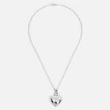 Silver heart-shaped pendant necklace on a white background