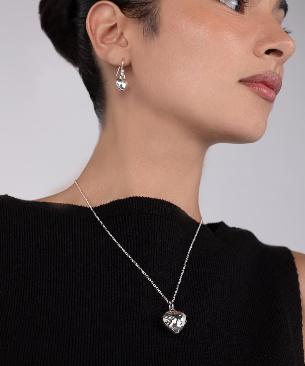 Hammered Puffed Heart Pendant Necklace