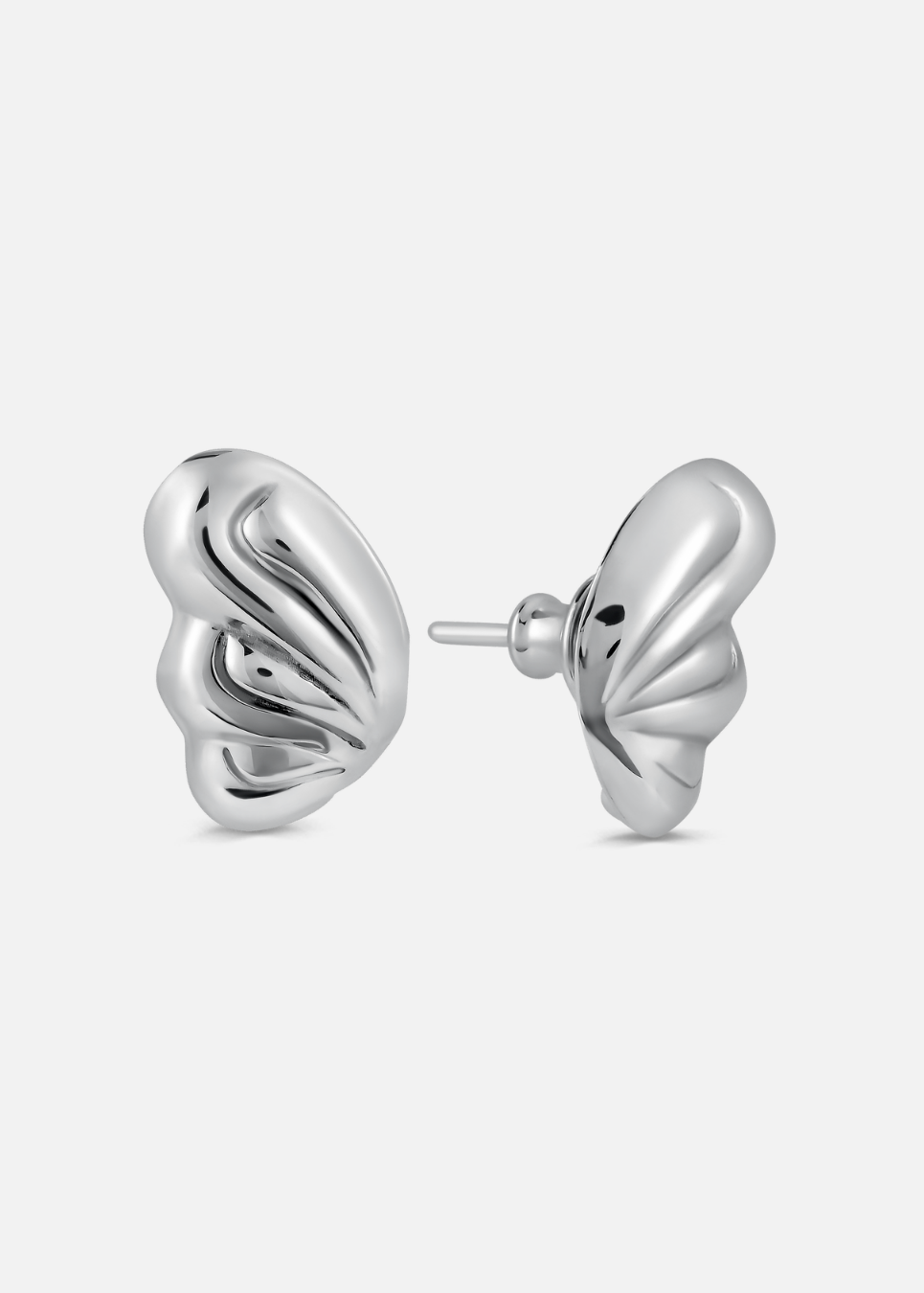 Pair of silver earrings on a white background