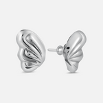 Pair of silver earrings on a white background