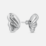 Pair of silver earrings on a white background