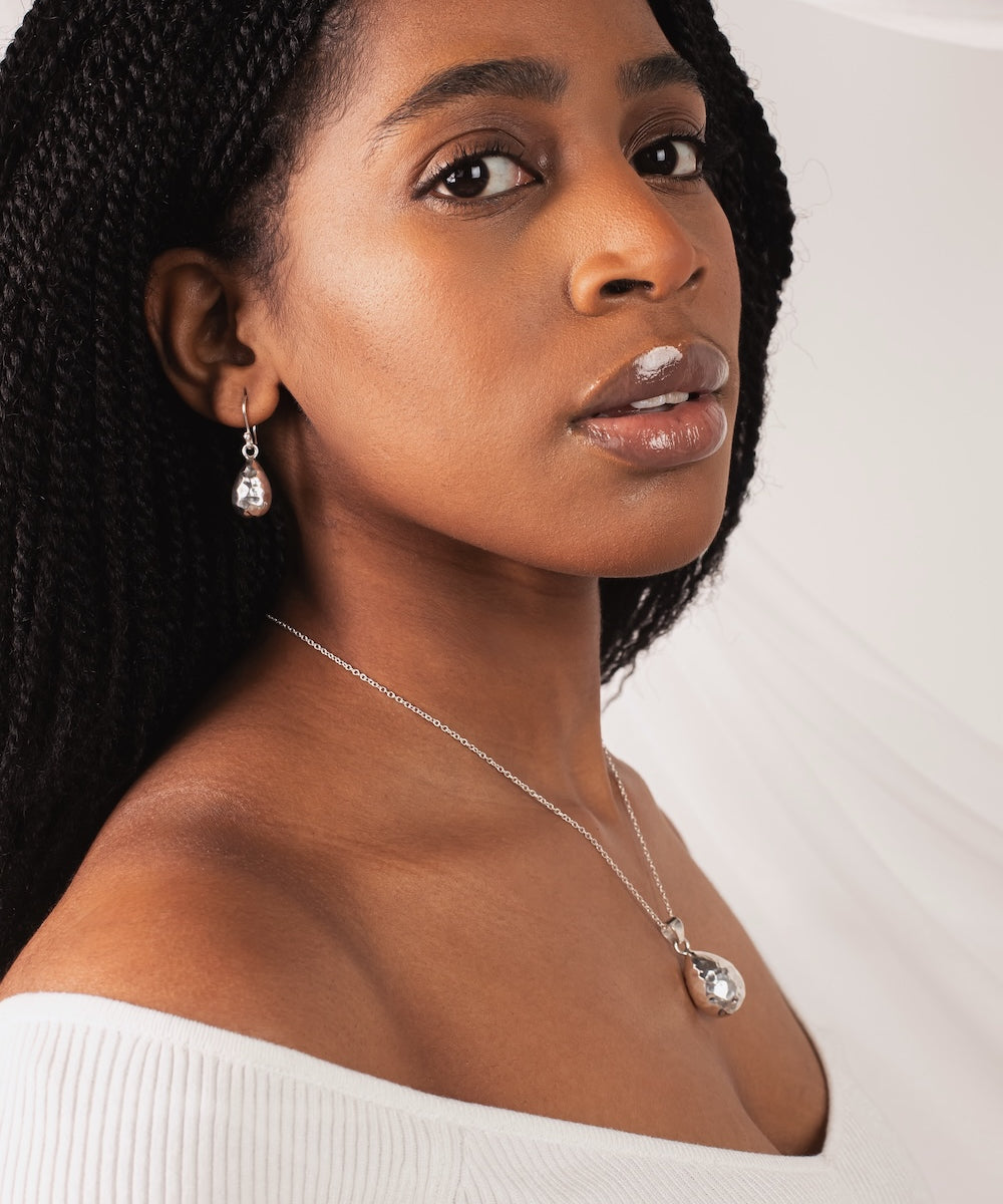 Hammered Tear Drop Earrings in Sterling Silver