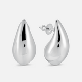 Pair of silver teardrop earrings on a white background
