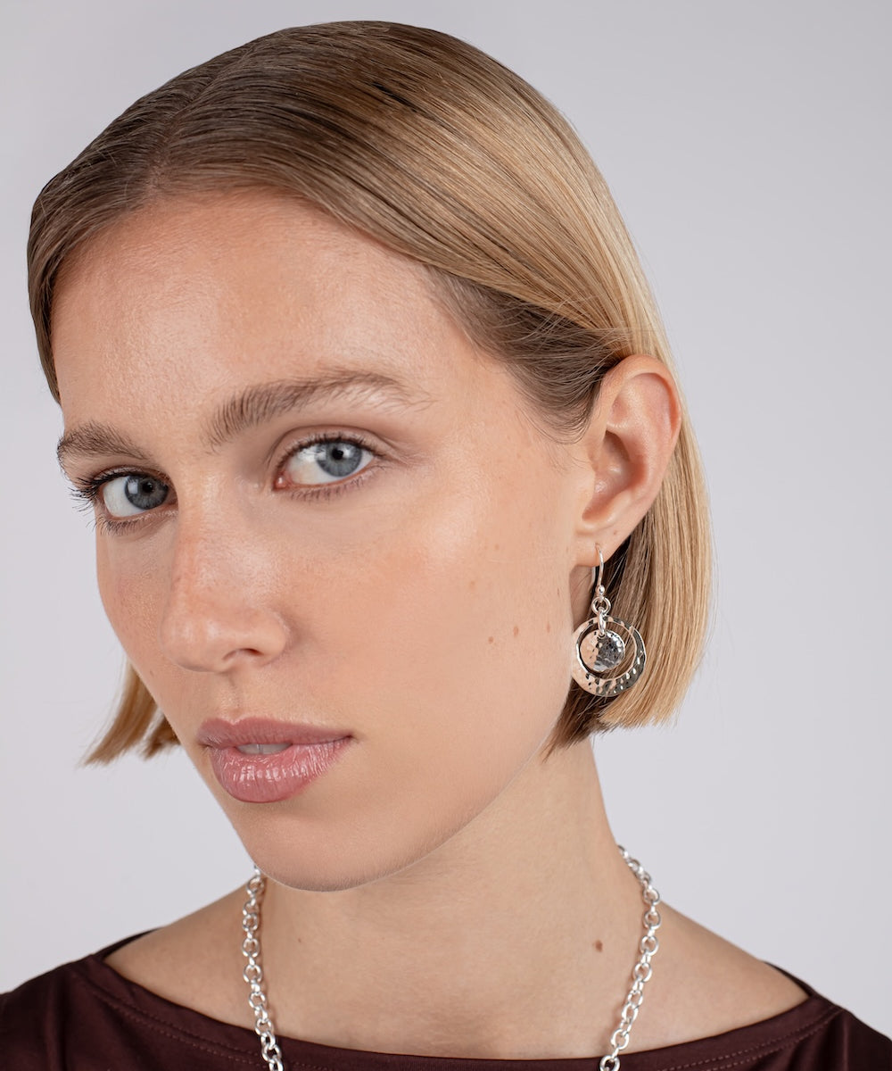 Round Textured Disc Drop Earrings