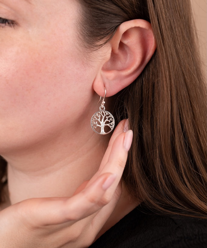 Tree of Life Drop Earrings in Sterling Silver