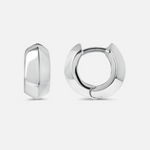 Pair of silver hoop earrings on a light gray background