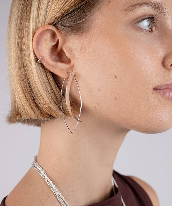 HaloLine Long Hook Earrings in Sterling Silver
