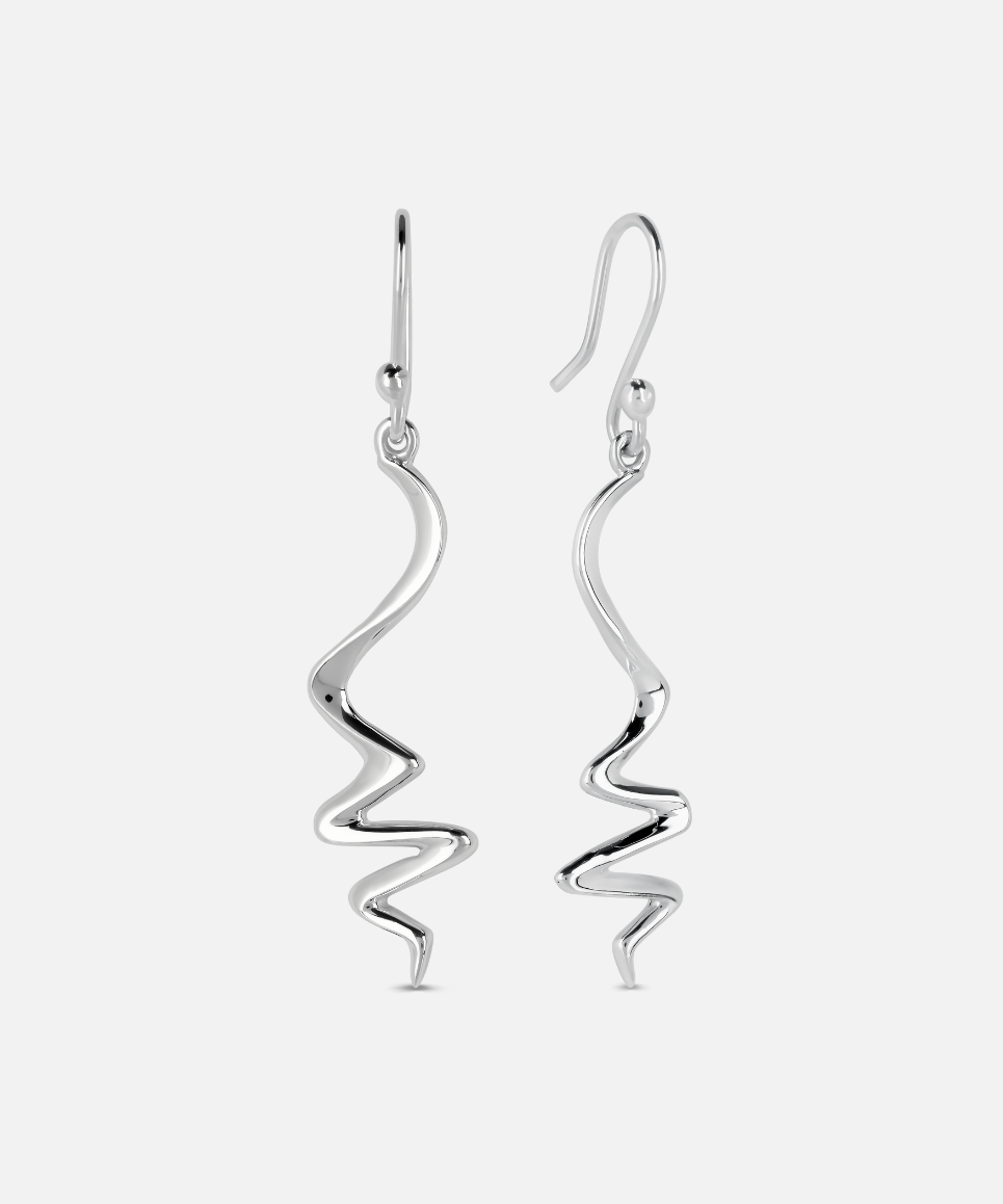 Silver spiral earrings on a white background