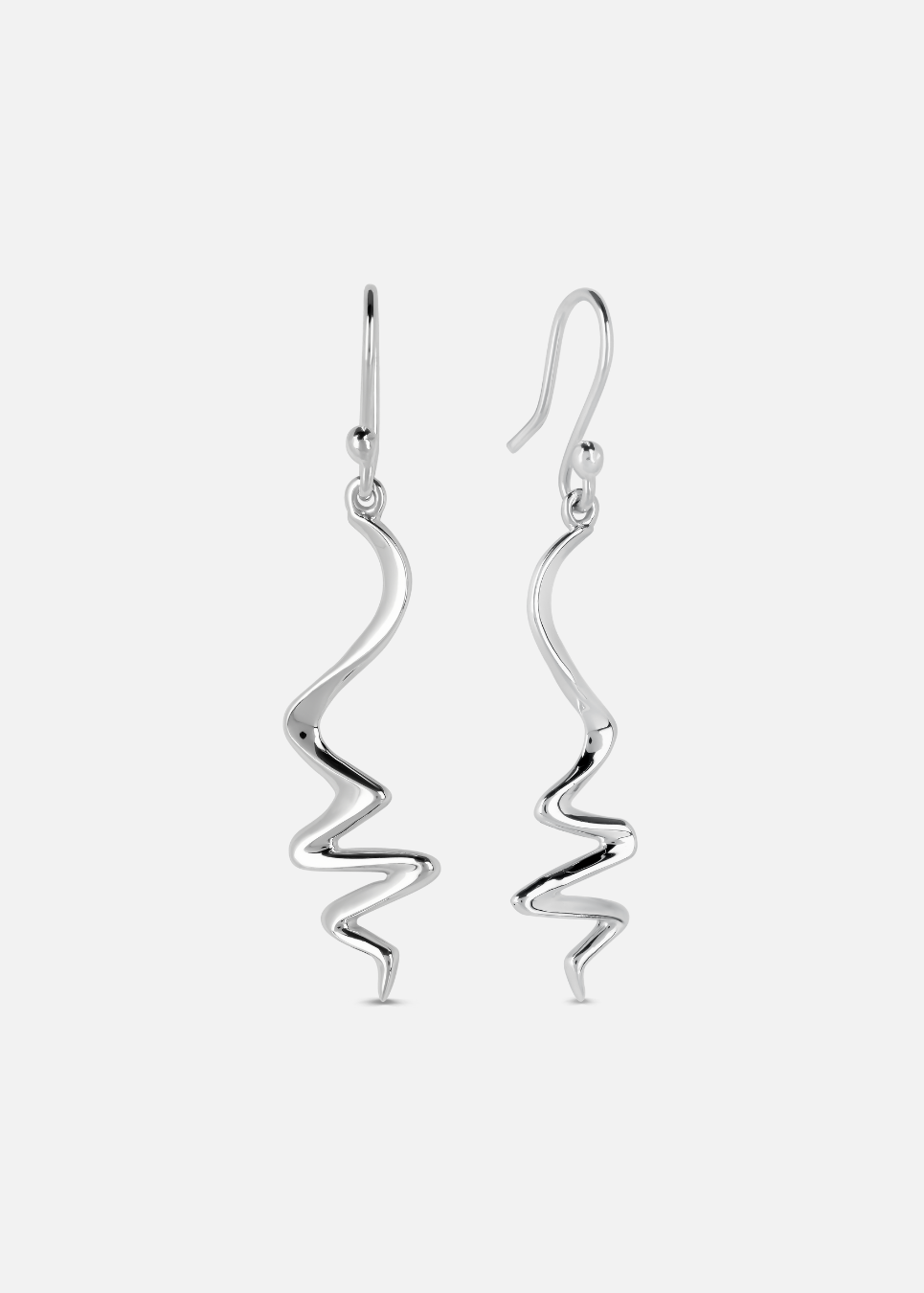 Silver spiral earrings on a white background