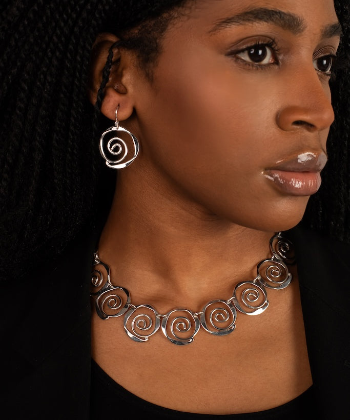 Sculptured Spirals Dangly Earrings in Sterling Silver