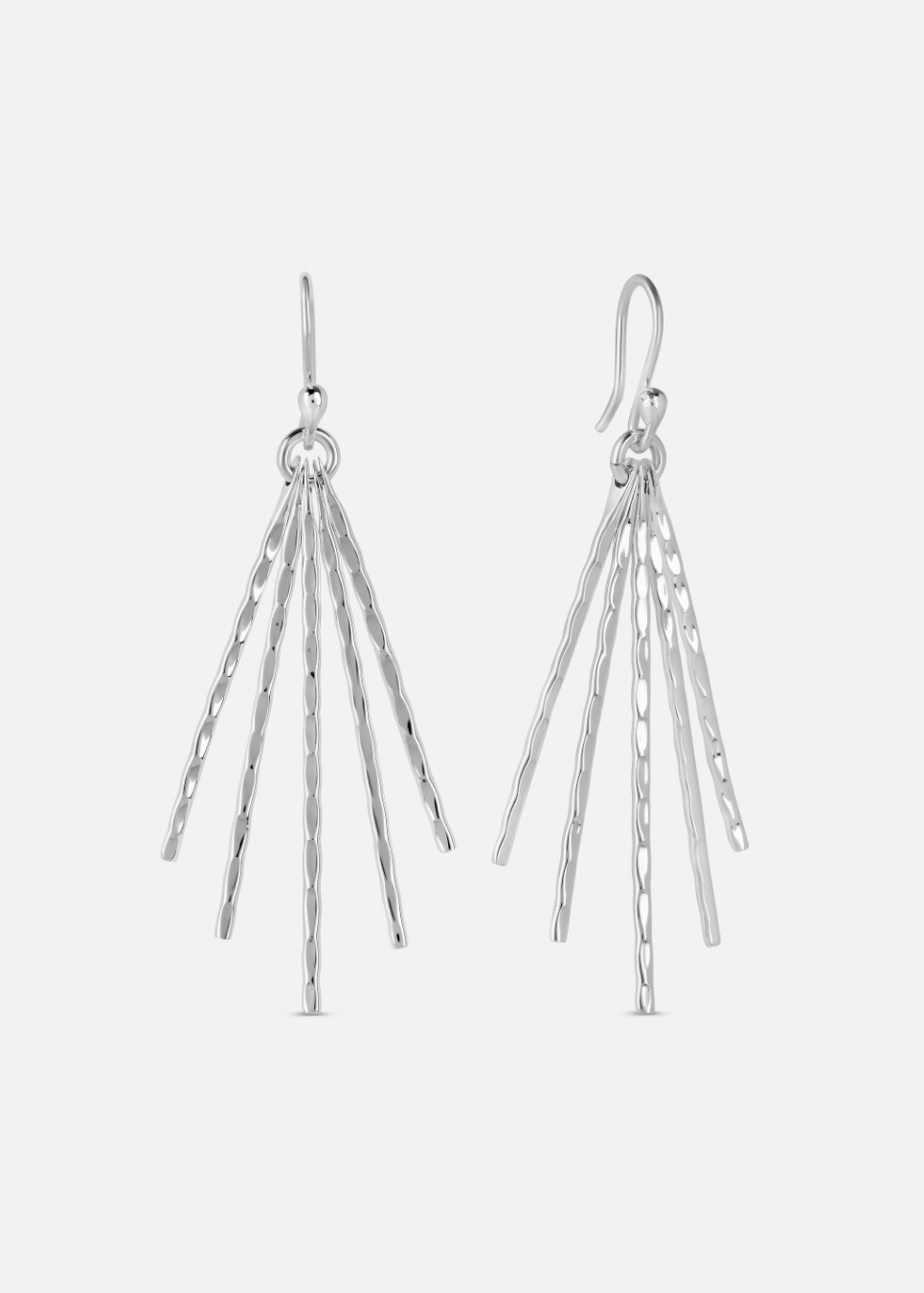 Silver fringe earrings on a light gray background