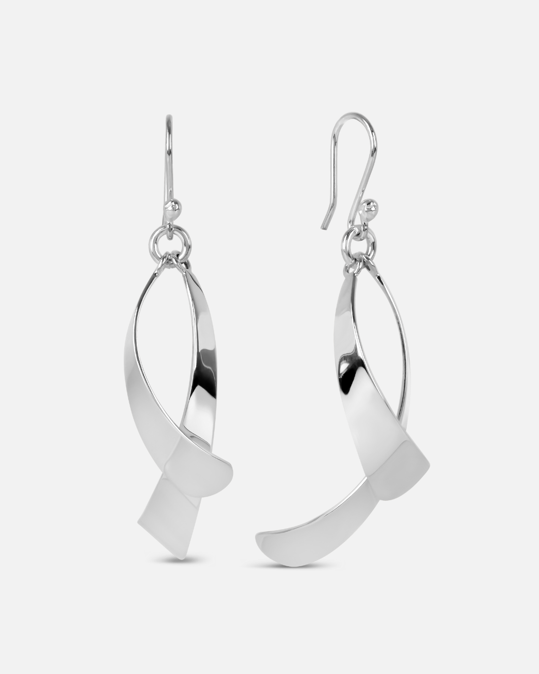 A pair of silver twisted drop earrings.
