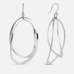 Pair of silver hoop earrings on a white background