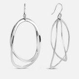Pair of silver hoop earrings on a white background