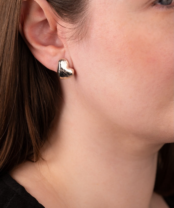 Textured Heart Stud Earrings in Sterling Silver