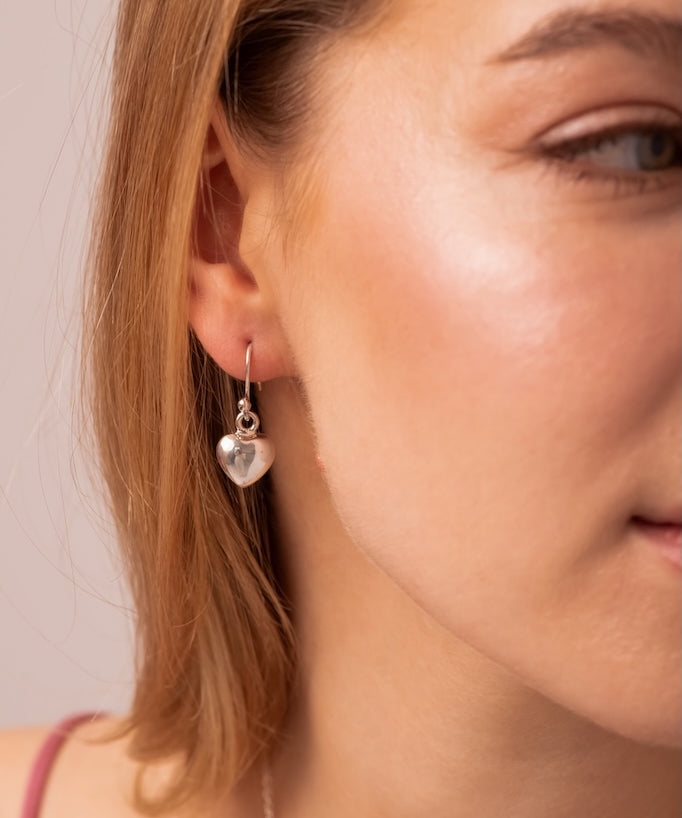 Polished Heart Drop Earrings (Small) in Sterling Silver