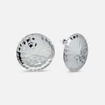 Pair of silver round earrings on a light gray background