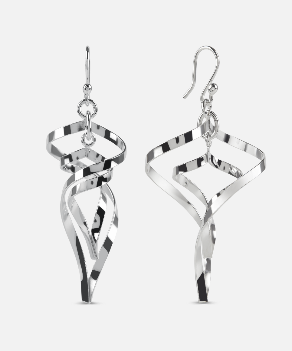 Pair of silver earrings on a white background