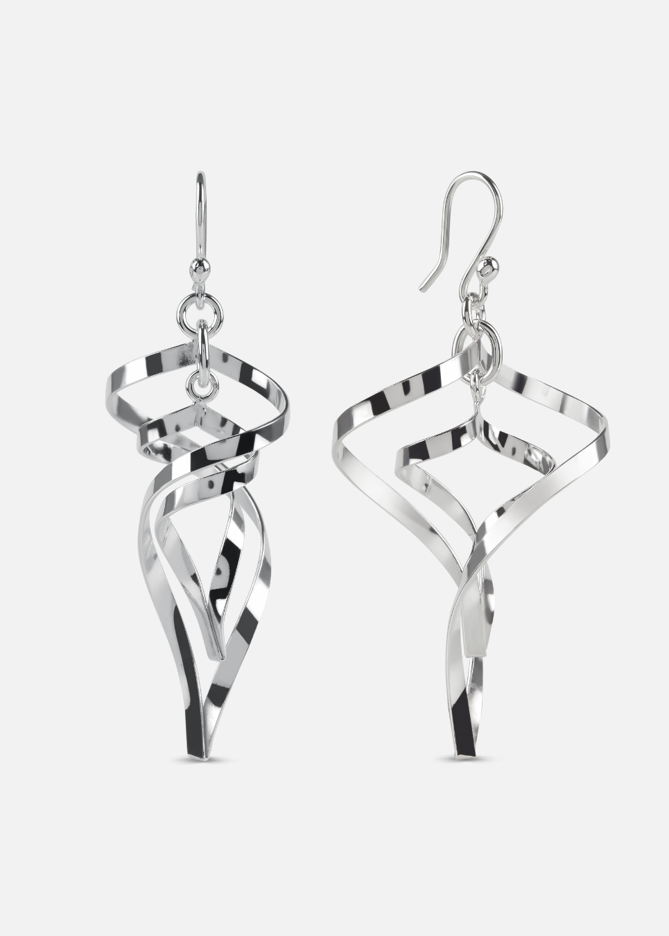 Pair of silver earrings on a white background